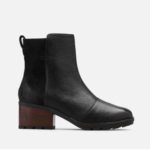 Sorel Cate Black Leather Waterproof Booties